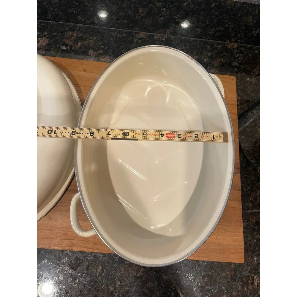 13 X 9 White Enamel Porcelain Roasting Pan With lid